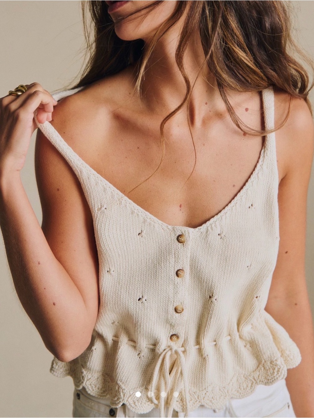 Sezane Cream Knit Button-Front Tank Top